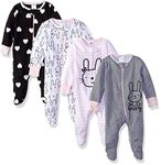 Gerber baby-girls 4 Pack Sleep 'N Play Footie, Bunny Smiley, 0-3 Months