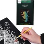 Neliblu Scratch Art Kit - 8.3x11.7-Inch Seahorse Scratch Pad - 10-Piece Educational Toy Scratchable Paper for Kids - Durable Scratch-Off Notebook Promoting Imagination and Artistic Creativity