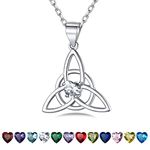 Silver April Heart Diamond Birthstone Pendants Trinity Celtic Knot Necklace Irish Jewelry for Women, Viking Irish Amulet Protective Jewelry for Mom/Wife/Daughter