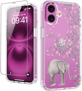 LUHOURI for iPhone YY Case with Screen Protector - Crystal Clear Cover - Fashionable Pattern Design - Wireless Charging - Slim Shockproof Protective Phone Case for Women Girls,Elegant Floral Flower