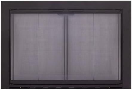 Pleasant Hearth Linear Aluminum Collection Fireplace Glass Door, Black