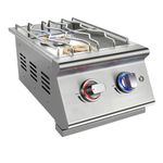 Livory Double Grilling Side Burners for Outdoor Kitchen, 2 * 17,000BTU Liquid Propane Burners, Duty Heavy 304 Stainless Steel, Built-in Side Burner for BBQ Island Grill (Liquid propane)