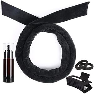 XRACEPHOL Heatless Curler 5 Piece Set - Heatless Curls for Long Hair, Velvet Hair Curler, Headband Overnight Hair Curlers, Includes Airless Spray Bottle, Hair Clips, Black