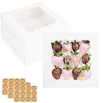 30 Pack White Bakery Boxes 8x8x2.5 Inches with Window, 8 inch Donuts Pie Boxes, Strawberries Boxes Packaging, Cookie Treat Boxes, Cake Boxes,Pastry Boxes with Stickers for Desserts Party Favor