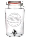 Smith's Mason Jars 5 Liter Glass Drinks Dispenser with Stainless Tap Spigot | Punch Dispenser | Drink Pitcher with Spout | Ideal for Outdoor Picnic BBQ Parties and More (without Stand)