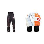 Oregon Yukon + Type A Class 1 (20 m/s) Chainsaw Protective trousers for Sawing, Black, Size M (EU 46-48) & 295399M Chainsaw Protective Gloves, Leather – Pair (M)