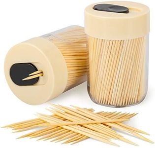 Urbanstrive Sturdy Safe Toothpick Holder with 800 Natural Wood Toothpicks for Teeth Cleaning, Unique Home Design Decoration, Unusual Gift, 2 Pack, Beige