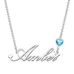 Kraven Personalized Dainty Name Necklaces Blue Birth Stone Custom Engraved Initial Nameplate Pendant Choker Customized Birthday Mother Christmas Gifts for Women Girls Teen Daughter (Amber)