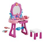 Teivona Toddler Vanity Makeup Table Toy with Mirror & Chair, Kids Vanity Set with Light & Music, Pretend Play Makeup Accessories with Hair Dryer Toy, Gift for Girls and Toddlers 1 2 3 4 5 6 Years Old
