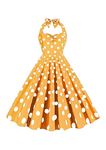 YMING Womens Vintage Elegant Sleeveless Dress Party Evening Halter Neck Dress Audrey Hepburn Style Cocktail Low Cut Dress Yellow dot S