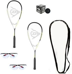 Dunlop Sports Beginner Squash Racquet Set (Includes 2 Racquets, 2 Eyeguards, 1 Ball, Cover)