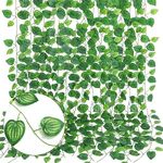 ALOUD CREATIONS 12 Pc Artificial Plants Leaves | Fake Green Leaves | Indoor & Outdoor Decoration | Garlands Plant Hanging Vine Creeper | Home Decor | 80 Leaves | Watermelon Leaves | Pack of 12