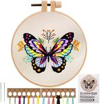 JSRQT Embroidery Starter Craft Kit for Beginners with Butterfly Pattern, Stamped Cross Stitch Kit for Beginners Adults Embroidery Supplies