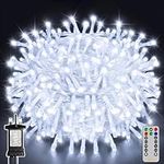 Ollny Christmas Tree Lights, 20m 200 LED Outdoor Fairy Light Mains Powered, Waterproof Cool White String Light with Plug/Remote/8 Modes/Timer, Bright Lighting Indoor/Outside/Garden/Xmas Decorations