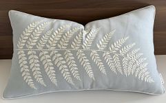 Rudransha Fern Embroidered Oblong Decorative Accent Throw Pillow Cover - for Master Bedroom, New Home, Anniversary, Farmhouse, Couch, Sofa - 14x24 Inches - Robins Egg