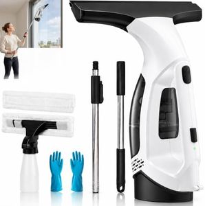 Cordless Window Vacuum Cleaner, Electric Squeegee with 2000Pa Suction, 30-40 in. Adjustable Extension Pole, 11 in. Blade for High Windows, Shower Doors, Mirrors, Tiles & Car Glass