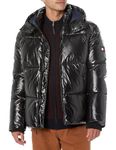 Tommy Hilfiger Men's Shiny Quilted Puffer With Patch Logo, Black, Medium