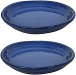 Sunnydaze Ceramic Outdoor Flower Pot Saucers Set of 2 - UV- and Frost-Resistant - Imperial Blue Glazed Finish - 9-Inch