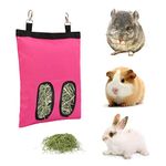 Kaket Rabbit Hay Feeder Bag, Guinea Pig Hay Feeder with Swivel Hooks, Hanging Feeder Bag for Rabbit, Guinea Pig, Chinchilla (Pink)