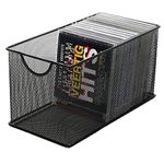 Black Mesh Metal CD Holder Box Organizer, Open Storage Bin