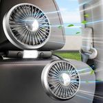 DCKENGO Car Fan for Backseat Dual Head Hose Car Seat Fan with LED Light, Portable USB Fan for Car, 3 Speeds and 360 Degree Rotatable Cooling Vehicle fan for SUV/RV/Truck/Sedan/Cruise, Office/Home