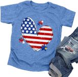 American Flag Shirt Toddler Kids Boys Girls USA Flag Heart Graphic T-Shirt 4th of July Shirt Patriotic Tee Tops, Blue2, 3 Years