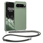 kwmobile Crossbody Case Compatible with Google Pixel 9 / Pixel 9 Pro Case - TPU Silicone Cover with Strap - Gray Green