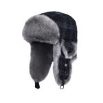 Kurhatic Winter Trapper Hat,Warm Faux Fur Aviator Hat,Russian Trooper Hunting Ski Hat with Ear Flaps for Men & Women L Black Grey