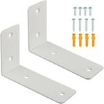 Sayayo Heavy Duty Shelf Bracket Wall Shelf Supports Stainless Steel Widen Right Angle Shelf Brackets for DIY Floating Shelves, 5 Inch L Brackets, White, 2 Pcs, CJW2100W-2P