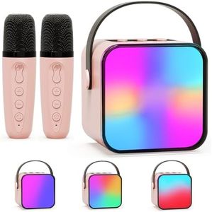 BlueFire Kids Karaoke Machine, Mini Karaoke System with 2 Wireless Microphones, Portable Karaoke Speaker System with Mic and Colorful Lights for Home Party, Birthday Gifts for Boys/Girls(Pink)