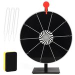 12in Spinning Prize Wheel, 10 Slots Tabletop Prize Wheel Spinner Roulette Board with Stand, Wheel of Fortune Spin Raffle Game with Dry Erase & Marker for Carnival Trade Show Activities Game (Black)