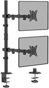 WORLDLIFT Dual Monitor Vertical Stacked Desk Mount Stand Fits 2 Screens up to 32 inches VESA Compatible 75 100 Adjustable Arm Extra Tall Stand-up Pole Grommet C-Clamp Bases Space Saving Black