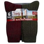 6 Pairs Mens Merino Wool Soft Warm Socks - Wool Blend Boot Hiking Walking Socks - UK 6-11/EU 39-45