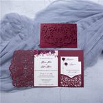 NC Cylallen 50 Sets Tri fold Love Hollow Laser cut Pocket Wedding Invite Invitation Card Jacket for Party Birthday Quinceañera Invite 4.92 by 7.28 inches (Burgundy, Only Invitation cover)