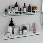 Plantex Premium Transparent Glass Shelf for Bathroom/Kitchen/Living Room - Bathroom Accessories (Polished, 18x6 Inches) - Pack of 2