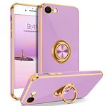 BENTOBEN for iPhone SE Case 2022/2020, for iPhone 8 Case, for iPhone 7 Case Ring Holder Edge Plating Soft Silicone TPU Bumper Shockproof Protective Case for iPhone SE/iPhone 7/ iPhone 8, Purple