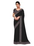 SIRIL Women's Georgette Hot Fixing Saree with Unstitched Blouse Piece, Black, One Size