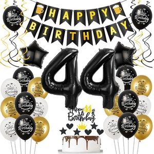 Balloons 44th Birthday Black Gold Birthday Decoration 44 Years Man Women Balloon 44th Birthday Foil Balloon Number 44 Decoration 44th Birthday Women Black Cake Decoration 44th Birthday Man Decoration