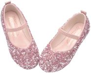 Girls Classic Slip on Mary Jane Ballet Flats Glitter Wedding Party Bridesmaids Flower Girl Princess Dress Shoes for Kid Toddler, Pink, 8 Toddler