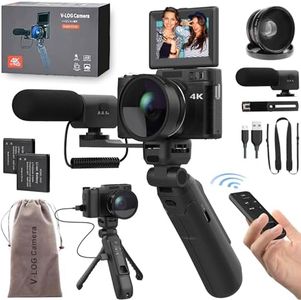 4K Digital Camera with Creator Accessory Kit 48MP Remote Control Vlogging Camera for Vloggers Autofocus Flip Screen Photography Cameras with Tripod Grip, Wide-angle & Macro lens, Mic, Batteries