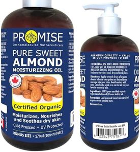 270ml (9oz) ORGANIC PURE SWEET ALMOND Oil 100% Pure Certified For Moisturizes, Nourishes and Soothes dry skin, Made in Canada, Hexane-Free (270ml)