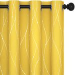 Deconovo Grommet Blackout Curtains for Home Decoration, 54 Inch Long, Set of 2 - Thermal Insulated Curtains, Wave Line and Dots Pattern (52 x 54 Inch, Mellow Yellow, Set of 2)