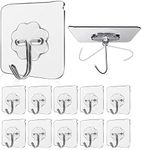 JIALTO Adhesive Hooks Kitchen Wall Hooks-Heavy Duty 13.2lb(Max) Nail Free Sticky Hangers with Stainless Hooks Reusable Utility Towel Bath Ceiling Hooks-12 pcs