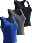 NELEUS Women's Running Workout Athletic Crop Shirts Pack of 3, 8080# Black/Dark Grey/Blue,3 Pack, Small