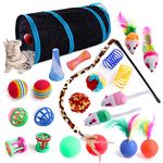 Wefine 22 Pcs Cat Toys for Indoor Kitten, Interactive Cat Kitten Toys Set, Collapsible Cat Tunnel Feather Wand Ball Spring Mice, 22pcs Blue Black