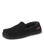 Dearfoams Men's Keaton Memory Foam Moccasin with Wide Widths Slipper, Black Twill, 9-Numeric_10