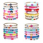 KINBOM 28pcs Boho Bracelets, Colorful Preppy Rainbow Y2K Bracelets Clay Beads Aesthetic Handmade Charm Boho Disc Heishi Beaded Stretch Bracelet Cute Summer Beach Jewelry for Women Teen Girls