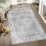 JINCHAN Area Rug 3x5 Entryway Grey Persian Rug Kitchen Vintage Rug Floral Print Floor Cover Indoor Thin Rug Gray Foldable Mat Retro Accent Rug Bathroom Living Room Bedroom Office Farmhouse