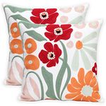 Pilmandu Pack of 2 Embroidered Decorative Throw Pillow Cover 18x18 Inch Farmhouse Floral Pillowcase for Living Room Sofa Bed (Romantic Flower)