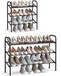 SONGMICS Expandable Shoe Rack, 3-Tier Metal Shoe Shelf Storage, Adjustable Shoe Organizer, Free Standing Shoe Rack for Entryway, Closet, Doorway, Easy Assembly, Ink Black ULMR039B01